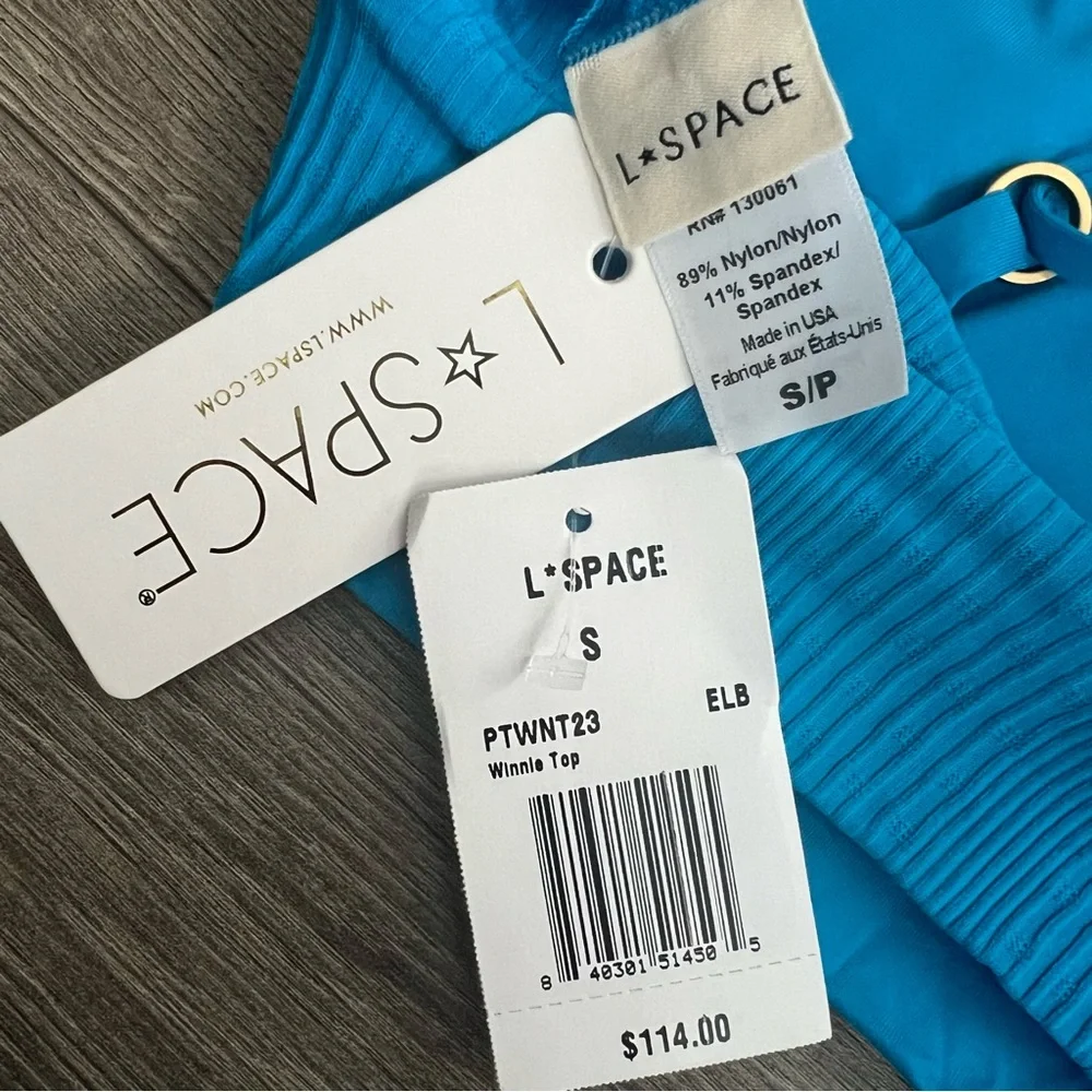 L*SPACE Winnie Bikini Top Small Electric Blue Ribbed Tropical Swimwear Beach NWT
